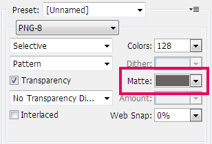 옵션 부분 우측에 매트(Matte)를 선택하면 배경색을 지정할 수 있습니다.